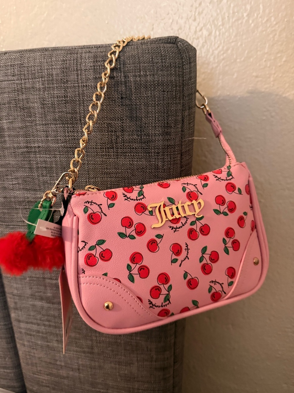 Y2K mini Juicy Couture Pink Cherry Print Shoulder Bag